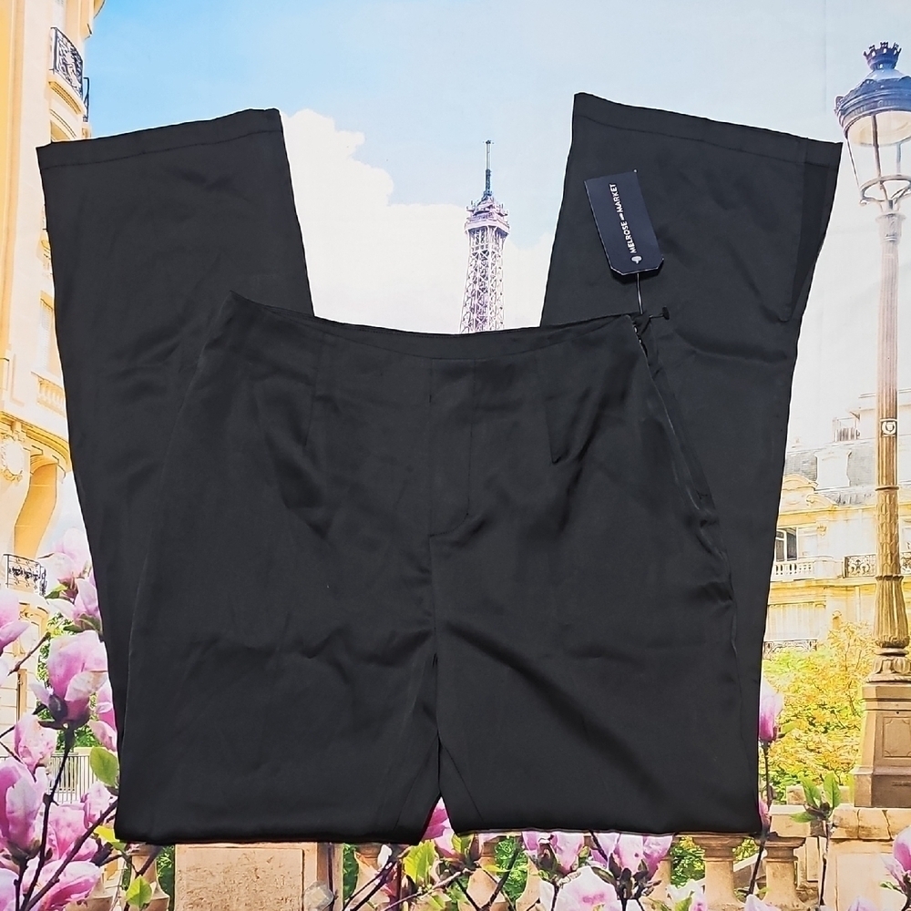 Melrose and Market Black Ankle‎ Slit Satin Pants Size 6 NWT